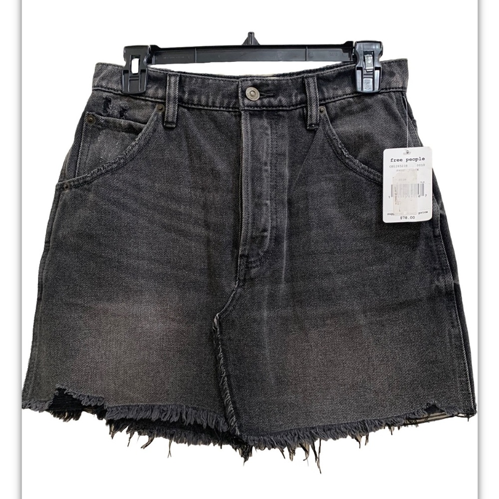 Free People We The Free Brea Cutoff Denim Mini Skirt Faded Black Sz 27 NWT